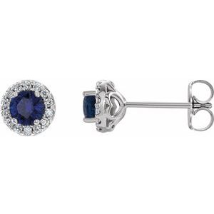 Ladies 4 mm Natural Blue Sapphire Natural Diamond Earrings — Sterling Silver