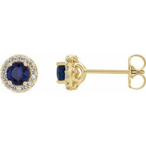 Ladies 4 mm Natural Blue Sapphire Natural Diamond Earrings — 14K Yellow Gold