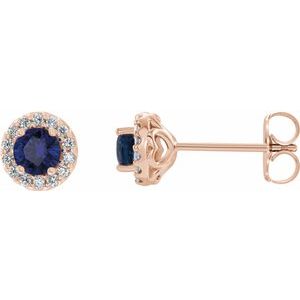 Ladies 4 mm Natural Blue Sapphire Natural Diamond Earrings — 14K Rose Gold