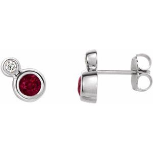 Ladies 5 mm Natural Ruby Natural Diamond Earrings — 14K White Gold