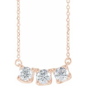 Ladies Natural Diamond Three-Stone Curved Bar Necklace (I1, G-H) — 14K Rose Gold