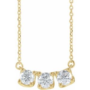 Ladies Natural Diamond Three-Stone Curved Bar Necklace (I1, G-H) — 14K Yellow Gold