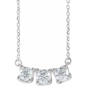 Ladies Natural Diamond Three-Stone Curved Bar Necklace (Si2-Si3, G-H) — Platinum