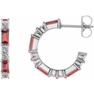 Ladies Natural Pink Tourmaline Natural Diamond 17.2 mm Hoop Earrings (SI2-SI3, G-H) — Platinum