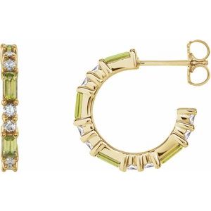 Ladies Natural Peridot Natural Diamond 17.2 mm Hoop Earrings (I1, G-H) — 14K Yellow Gold