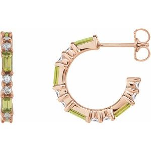 Ladies Natural Peridot Natural Diamond 17.2 mm Hoop Earrings (I1, G-H) — 14K Rose Gold