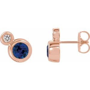 Ladies 5 mm Natural Blue Sapphire Natural Diamond Earrings — 14K Rose Gold