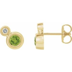 Ladies 5 mm Natural Peridot Natural Diamond Earrings — 14K Yellow Gold