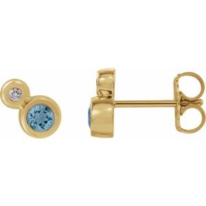 Ladies 5 mm Natural Aquamarine Natural Diamond Earrings — 14K Yellow Gold