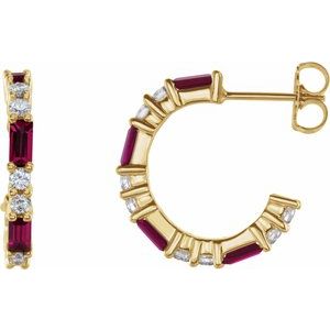 Ladies Natural Ruby Natural Diamond 17.2 mm Hoop Earrings (I1, G-H) — 14K Yellow Gold