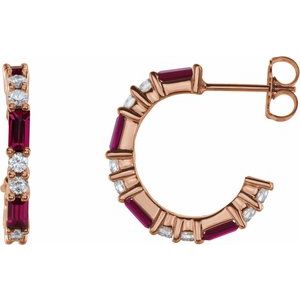 Ladies Natural Ruby Natural Diamond 17.2 mm Hoop Earrings (I1, G-H) — 14K Rose Gold