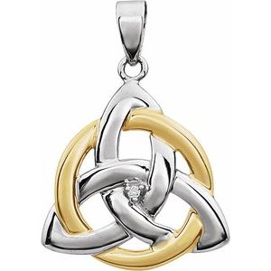 Ladies 14K White/ Natural Diamond Celtic-Inspired Pendant (I3, H-J) — 14K White/Yellow Gold