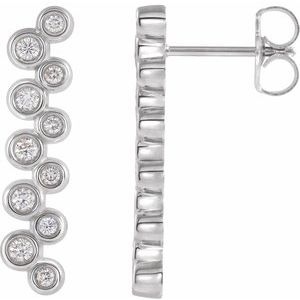 Ladies Natural Diamond Bezel-Set Bar Earrings — Sterling Silver