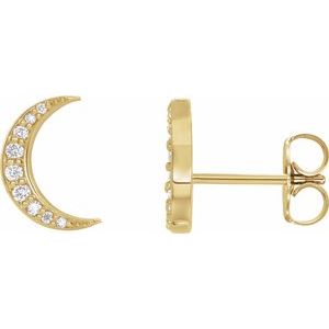 Ladies Natural Diamond Crescent Moon Single Earring — 14K Yellow Gold