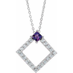Ladies Natural Amethyst Natural Diamond Necklace (I1, G-H) — Sterling Silver