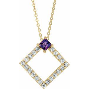 Ladies Natural Amethyst Natural Diamond Necklace (I1, G-H) — 14K Yellow Gold