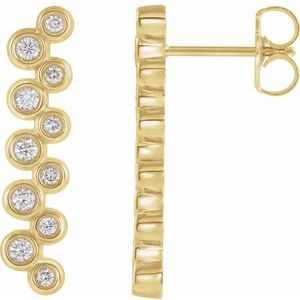 Ladies Natural Diamond Bezel-Set Bar Earrings — 14K Yellow Gold