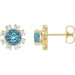 Ladies Natural Blue Zircon Natural Diamond Earrings — 14K Yellow Gold