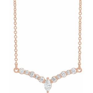Ladies Natural Diamond V Necklace (I1, GHI) — 14K Rose Gold