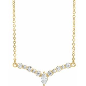 Ladies Natural Diamond V Necklace (I1, GHI) — 14K Yellow Gold