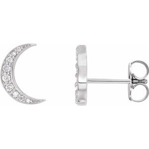 Ladies Natural Diamond Crescent Moon Single Earring — Sterling Silver