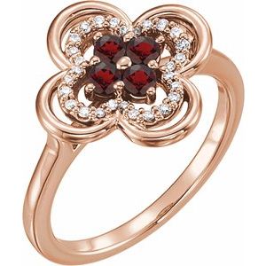 Ladies Natural Mozambique Garnet Natural Diamond Ring (I1, G-H) — 14K Rose Gold