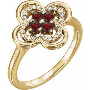 Ladies Natural Mozambique Garnet Natural Diamond Ring (I1, G-H) — 14K Yellow Gold