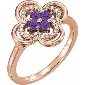 Ladies Natural Amethyst Natural Diamond Ring (I1, G-H) — 14K Rose Gold
