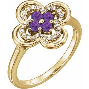 Ladies Natural Amethyst Natural Diamond Ring (I1, G-H) — 14K Yellow Gold