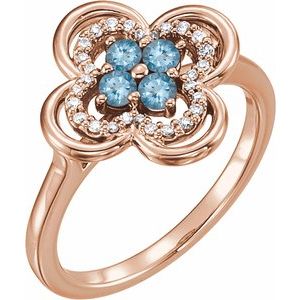 Ladies Natural Aquamarine Natural Diamond Ring (I1, G-H) — 14K Rose Gold