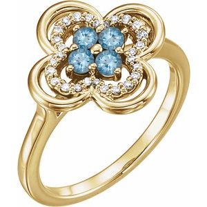 Ladies Natural Aquamarine Natural Diamond Ring (I1, G-H) — 14K Yellow Gold