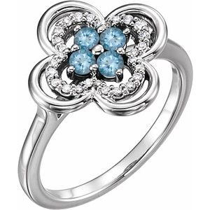 Ladies Natural Aquamarine Natural Diamond Ring (I1, G-H) — 14K White Gold
