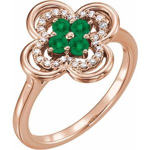 Ladies Natural Emerald Natural Diamond Ring (I1, G-H) — 14K Rose Gold