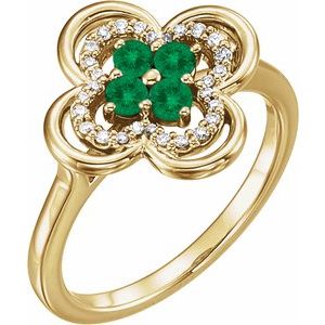 Ladies Natural Emerald Natural Diamond Ring (I1, G-H) — 14K Yellow Gold