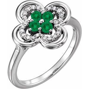 Ladies Natural Emerald Natural Diamond Ring (I1, G-H) — 14K White Gold
