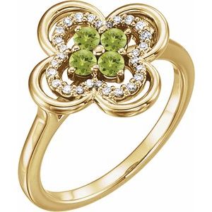 Ladies Natural Peridot Natural Diamond Ring (I1, G-H) — 14K Yellow Gold