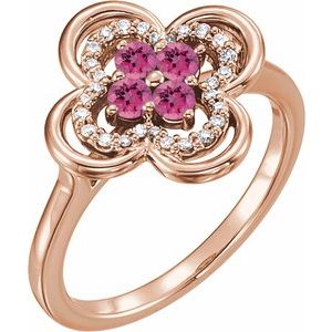 Ladies Natural Pink Tourmaline Natural Diamond Ring (I1, G-H) — 14K Rose Gold