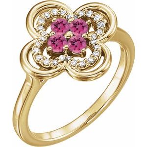 Ladies Natural Pink Tourmaline Natural Diamond Ring (I1, G-H) — 14K Yellow Gold