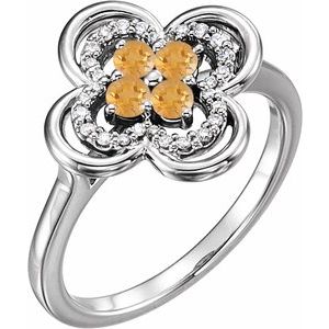 Ladies Natural Citrine Natural Diamond Ring (I1, G-H) — 14K White Gold