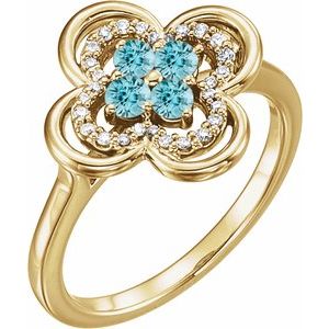 Ladies Natural Blue Zircon Natural Diamond Ring (I1, G-H) — 14K Yellow Gold