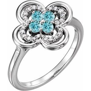 Ladies Natural Blue Zircon Natural Diamond Ring (I1, G-H) — 14K White Gold