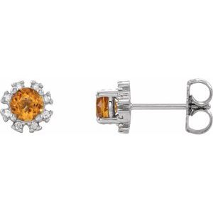 Ladies Natural Citrine Natural Diamond Earrings — Sterling Silver