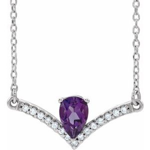 Ladies Natural Natural Amethyst Natural Diamond Necklace (I1, G-H) — Sterling Silver