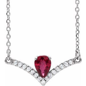 Ladies Natural Ruby Natural Diamond Necklace (Si2-Si3, G-H) — Platinum