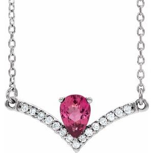 Ladies Natural Pink Tourmaline Natural Diamond Necklace (I1, G-H) — Sterling Silver