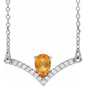 Ladies Natural Citrine Natural Diamond Necklace (I1, G-H) — Sterling Silver