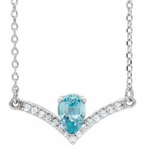 Ladies Natural Blue Zircon Natural Diamond Necklace (I1, G-H) — Sterling Silver