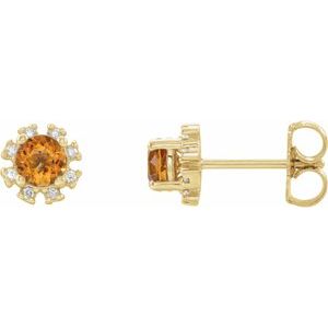 Ladies Natural Citrine Natural Diamond Earrings — 14K Yellow Gold