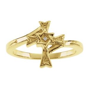 Ladies Natural Diamond Star of David Cross Ring (SI1, G-H) — 14K Yellow Gold