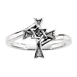 Ladies Natural Diamond Star of David Cross Ring (SI1, G-H) — 14K White Gold